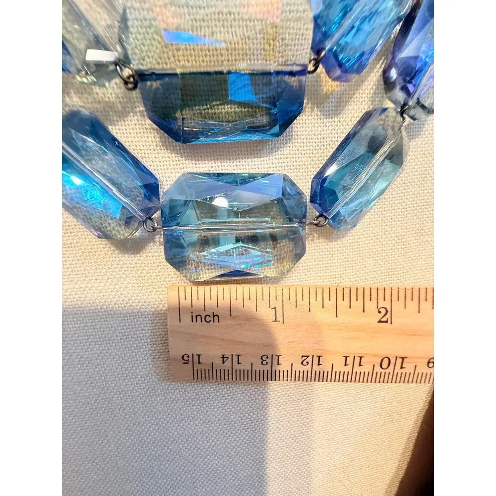 Vintage Faceted Blue Lucite Statement Necklace 18”